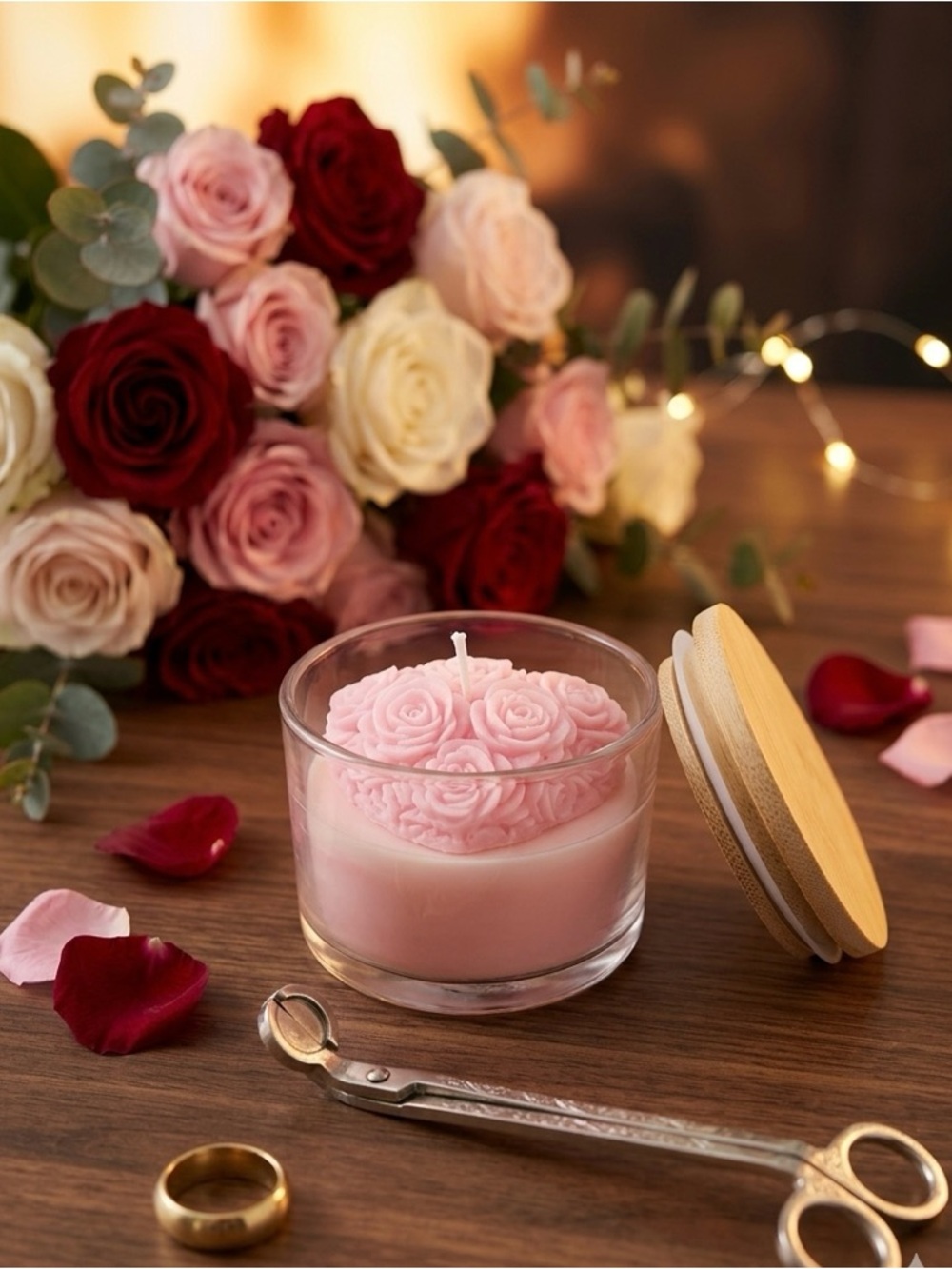 Pink Rose-Top Scented Candle in Glass Jar - Women Bath & Body